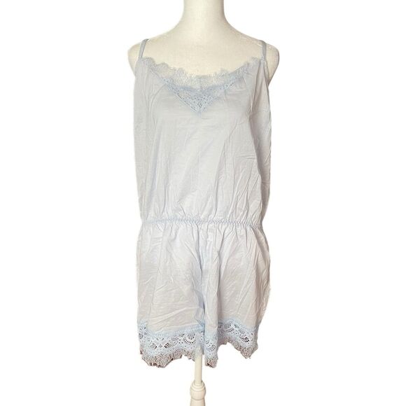 TOPSHOP US 12 Romper Lounge Lace Trim Vneck Blue NWT One Piece Thin - Picture 1 of 13